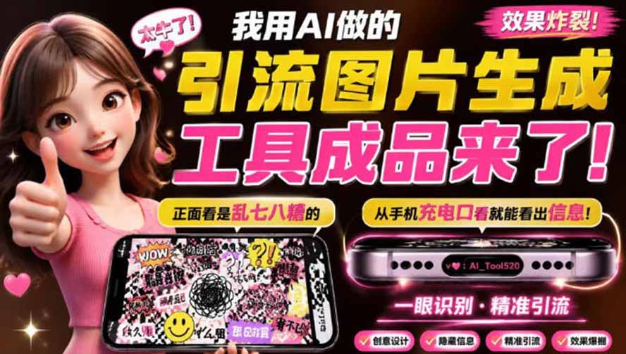 自媒体引流工具来了,把你的微信藏到图片中,正面看是乱七八糟的乱码,手机平躺从充电口看就能看出实际内容-娜娜项目网