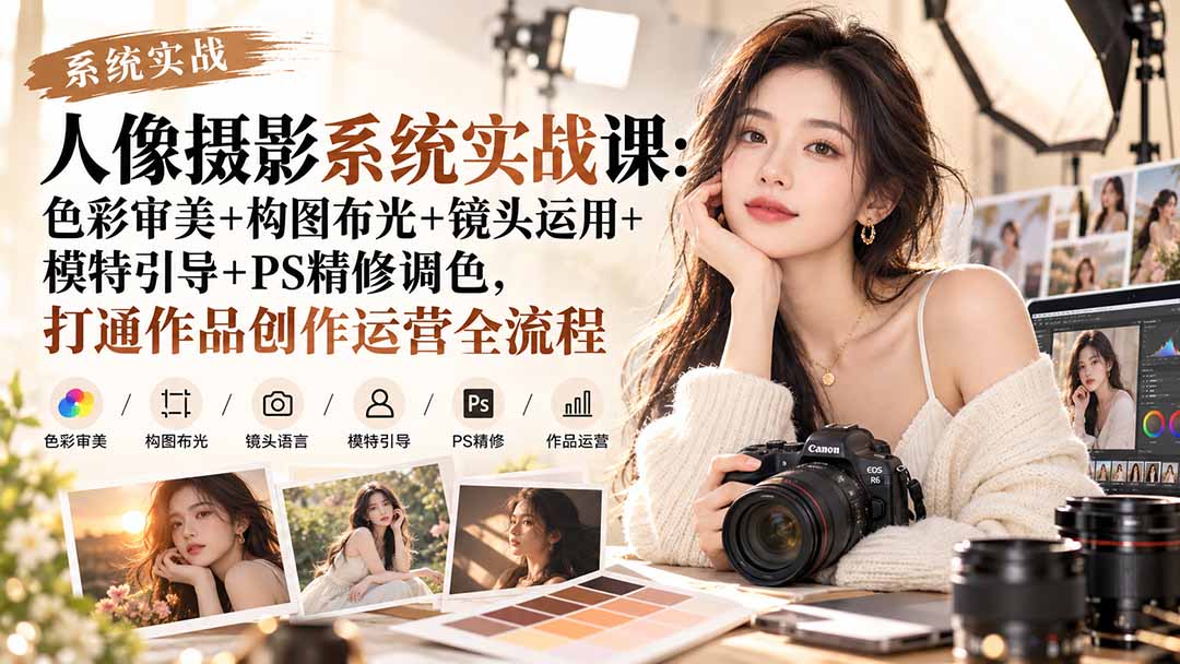 【无水印】人像摄影系统实战课:色彩审美+构图布光+镜头运用+模特引导+PS精修调色,打通作品创作运营全流程-娜娜项目网