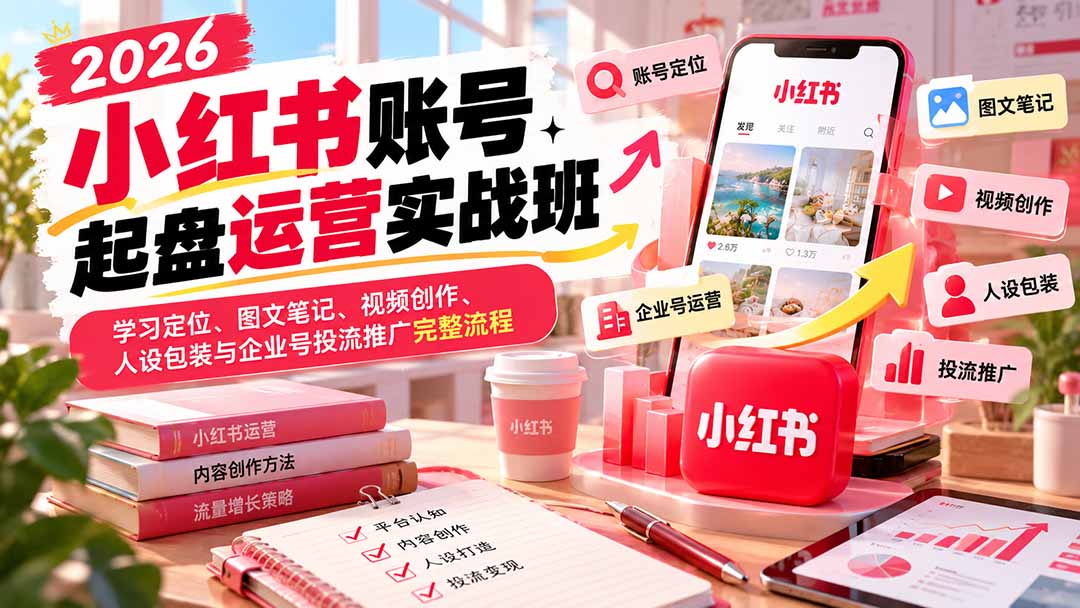2026小红书账号起盘运营实战班：学习定位、图文笔记、视频创作、人设包装与企业号投流推广完整流程-娜娜项目网