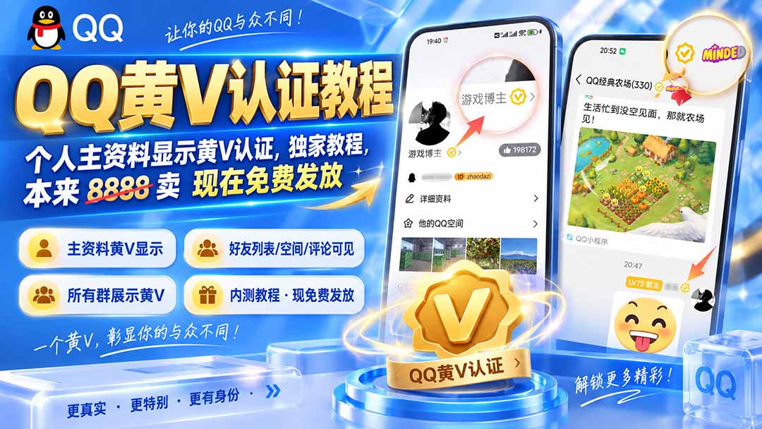 QQ黄V认证教程,个人主资料显示黄V认证,独家教程,本来 8888 卖 现在免费发放-娜娜项目网