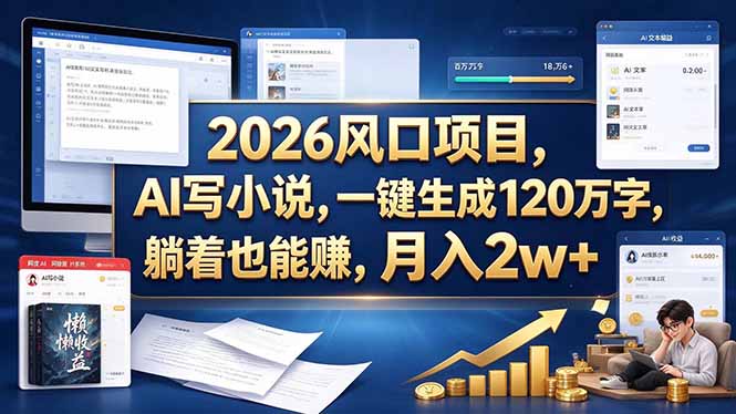 2026 风口项目,AI 写小说,一键生成 120 万字,躺着也能赚,月入 2w +-娜娜项目网