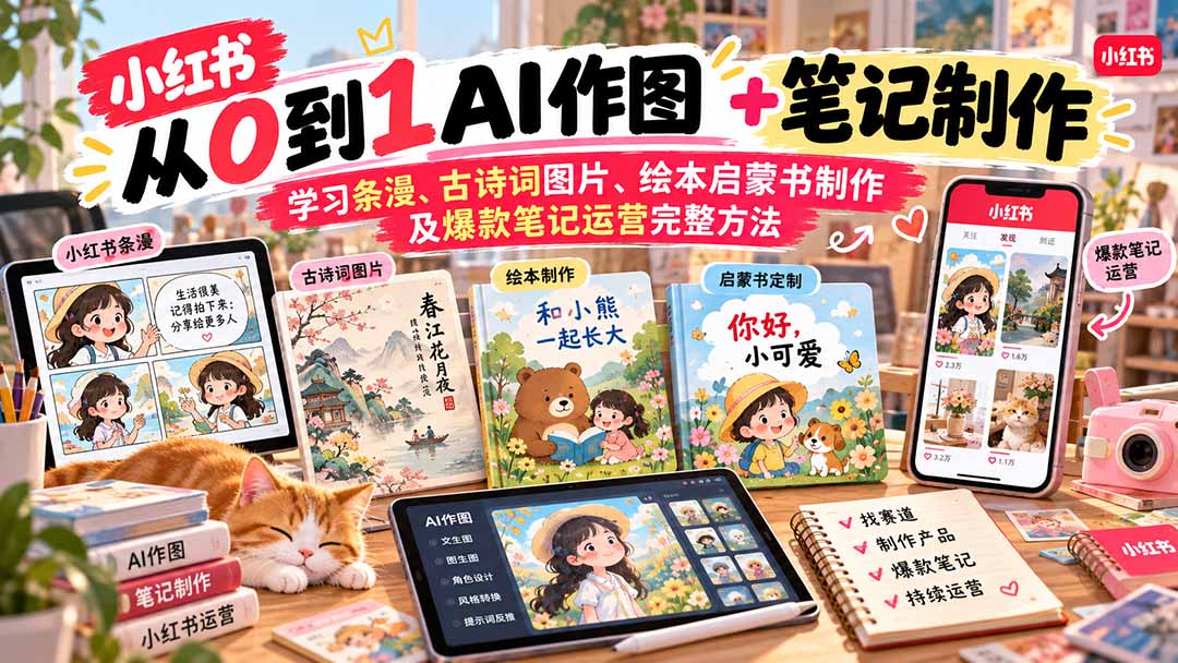 2026小红书AI内容创作从0到1:学习条漫、古诗词图片、绘本启蒙书制作及爆款笔记运营完整方法-娜娜项目网