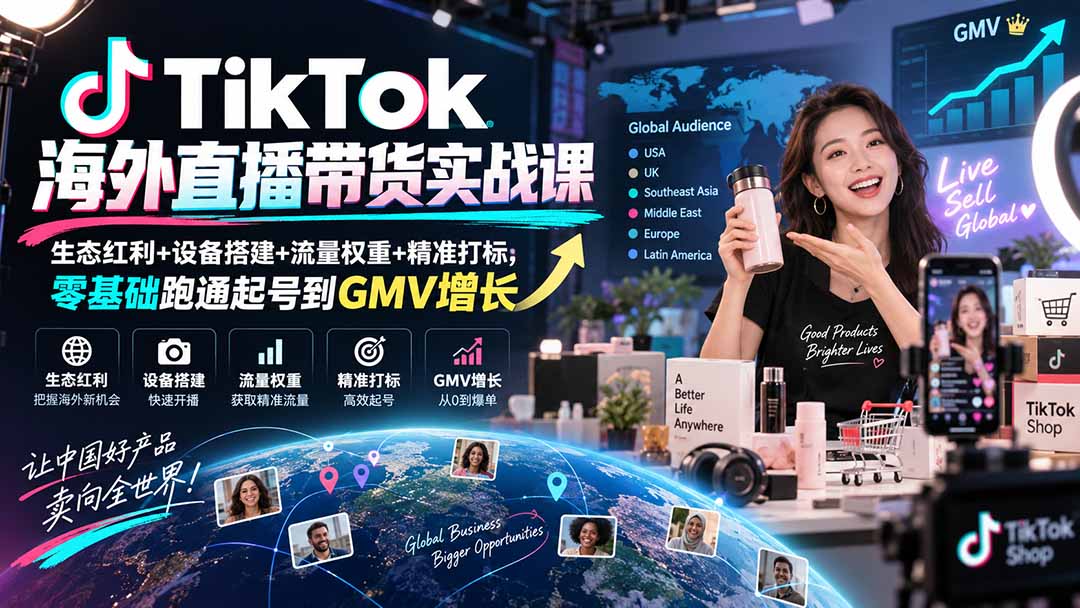 TikTok海外直播带货实战课|生态红利+设备搭建+流量权重+精准打标,零基础跑通起号到GMV增长-娜娜项目网