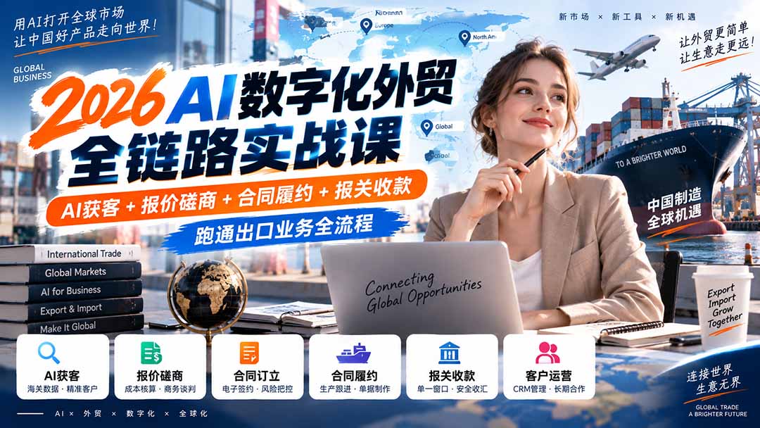 2026AI数字化外贸全链路实战课:AI获客+报价磋商+合同履约+报关收款,跑通出口业务全流程-娜娜项目网