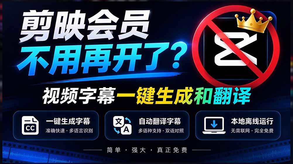剪映会员不用再开了?视频字幕一键生成加翻译,本地离线运行,完全免费,超快速高精度,字幕大师-娜娜项目网