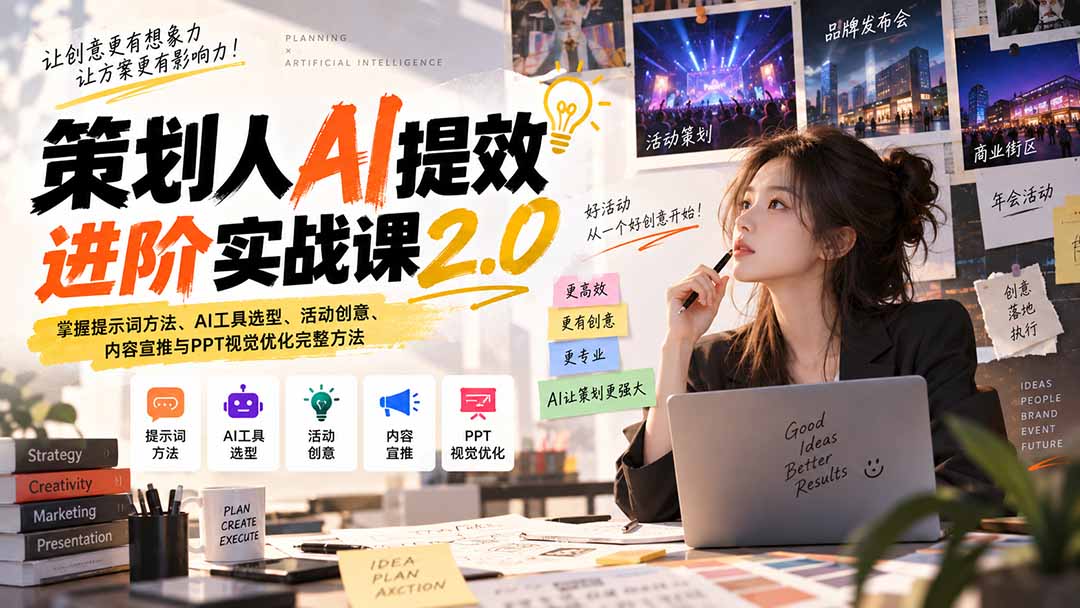 策划人AI提效进阶实战课2.0：掌握提示词方法、AI工具选型、活动创意、内容宣推与PPT视觉优化完整方法-娜娜项目网
