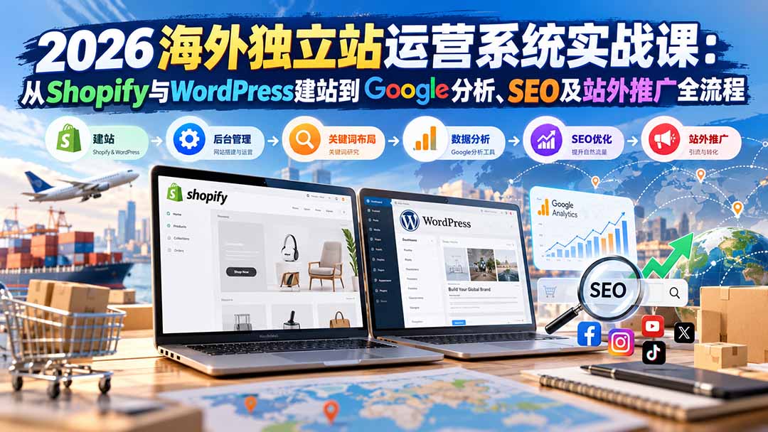 2026海外独立站运营系统实战课:从Shopify与WordPress建站到Google分析、SEO及站外推广全流程-娜娜项目网