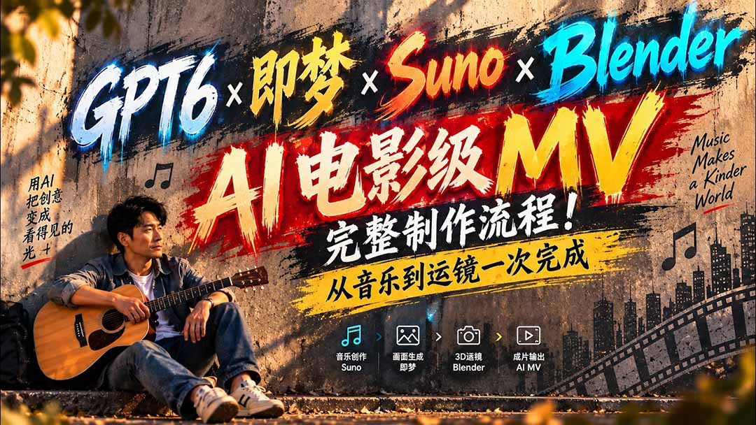 GPT6×即梦×Suno×Blender｜AI电影级MV完整制作流程！从音乐到运镜一次完成 (无水印)-娜娜项目网