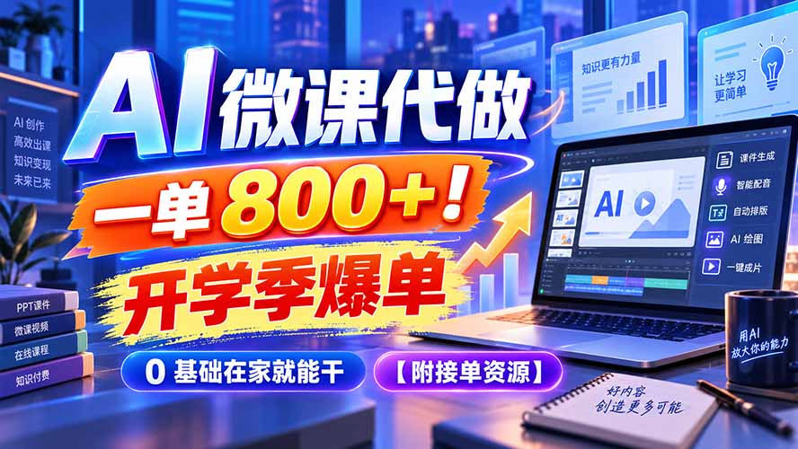 AI 微课代做,一单 800+!开学季爆单,0 基础在家就能干【附接单资源】-娜娜项目网