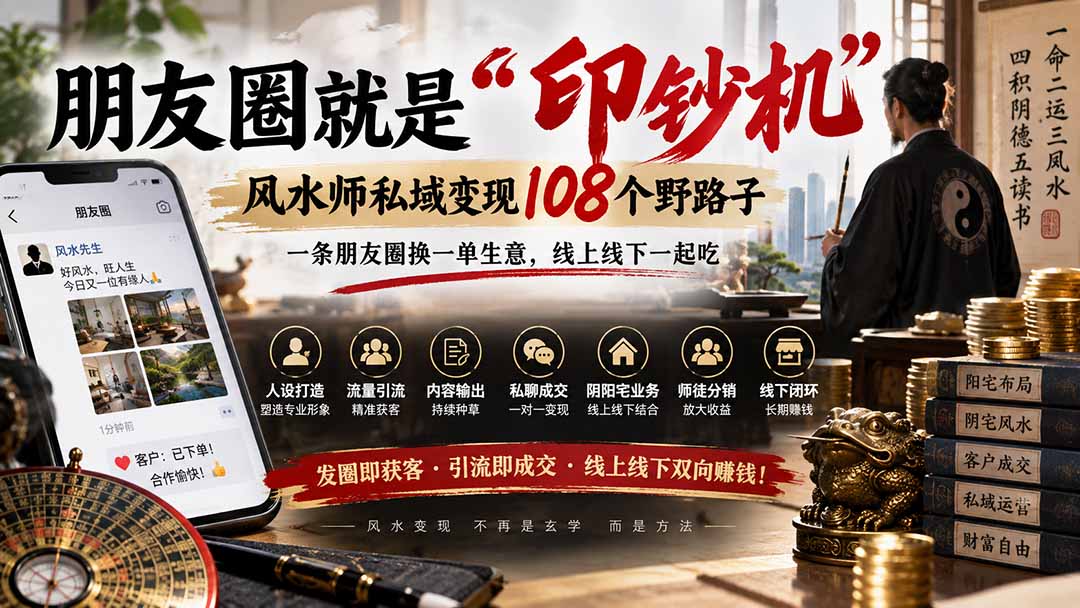 朋友圈就是“印钞机”,风水师私域变现108个野路子,一条朋友圈换一单生意,线上线下一起吃【文档】-娜娜项目网
