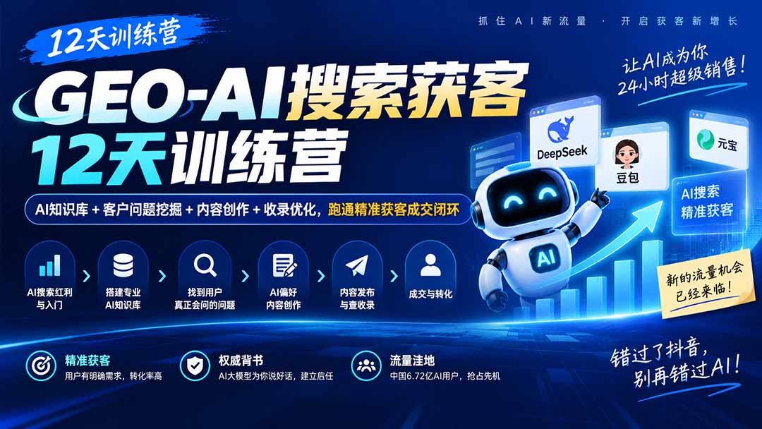 GEO-AI搜索获客12天训练营|AI知识库+客户问题挖掘+内容创作+收录优化,跑通精准获客成交闭环-娜娜项目网