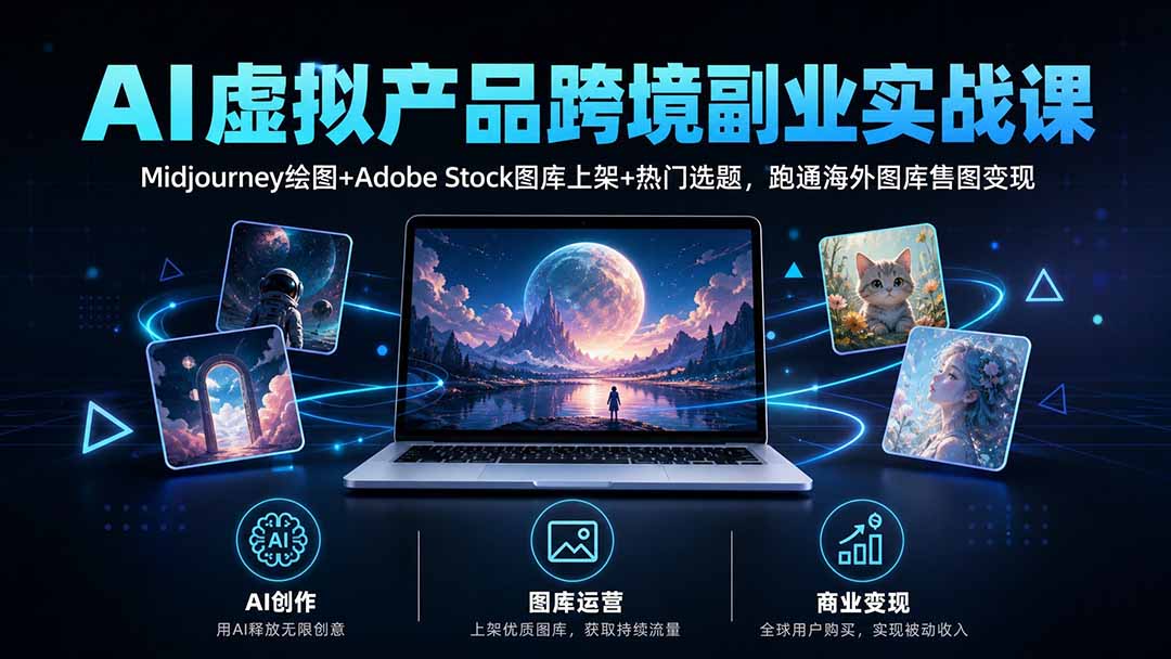 AI虚拟产品跨境副业实战课｜Midjourney绘图+Adobe Stock图库上架+热门选题，跑通海外图库售图变现-娜娜项目网