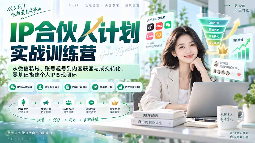 IP合伙人计划实战训练营-更新:从微信私域、账号起号到内容获客与成交转化,零基础搭建个人IP变现闭环-娜娜项目网