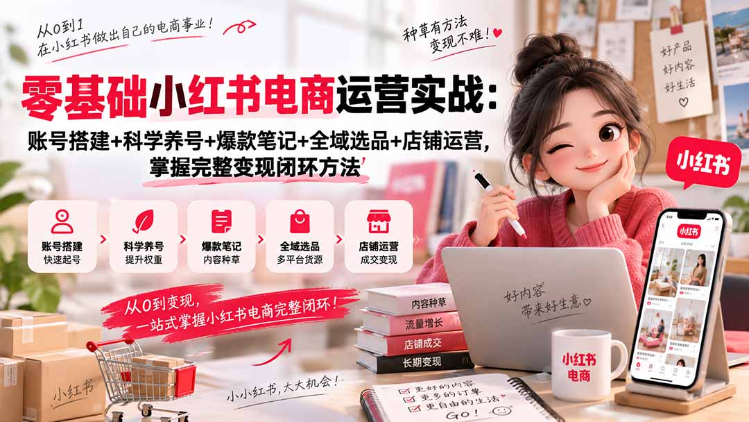 零基础小红书电商运营实战:账号搭建+科学养号+爆款笔记+全域选品+店铺运营,掌握完整变现闭环方法-娜娜项目网