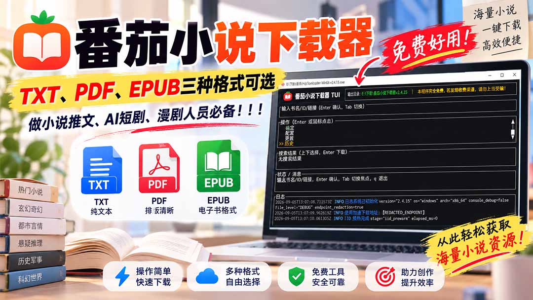 番茄小说下载器,TXT、PDF、EPUB三种格式可选,做小说推文、AI短剧、漫剧人员必备!-娜娜项目网