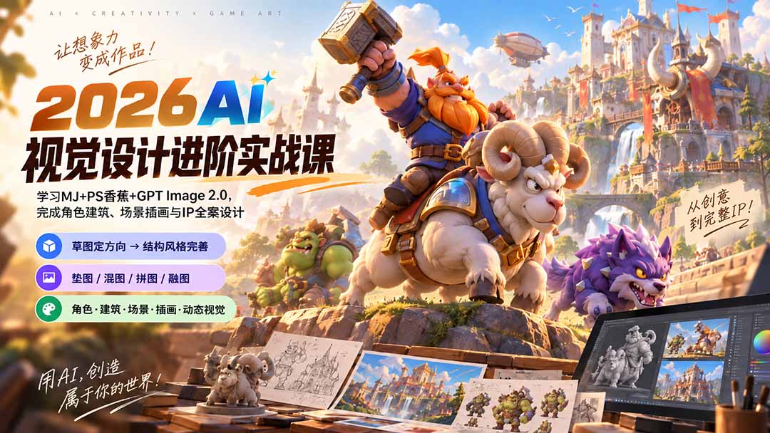 2026AI视觉设计进阶实战课-更新：学习MJ+PS香蕉+GPT Image 2.0，完成角色建筑、场景插画与IP全案设计-娜娜项目网