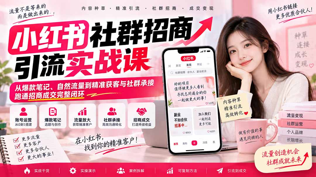 小红书社群招商引流实战课-无水印:从爆款笔记、自然流量到精准获客与社群承接,跑通招商成交完整闭环-娜娜项目网