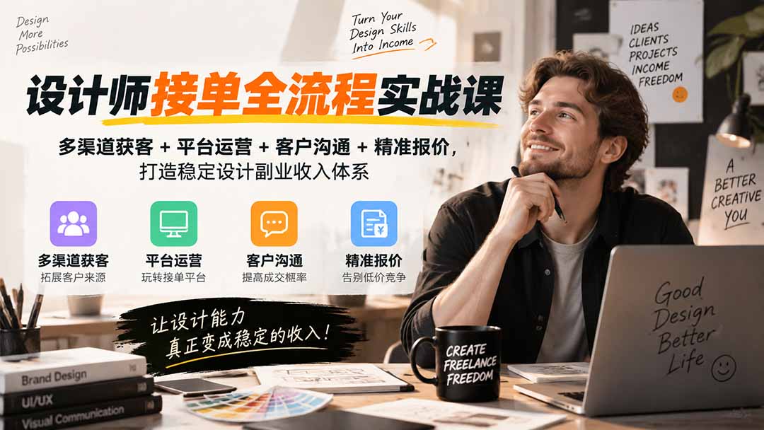 设计师接单全流程实战课-无水印｜多渠道获客+平台运营+客户沟通+精准报价，打造稳定设计副业收入体系-娜娜项目网