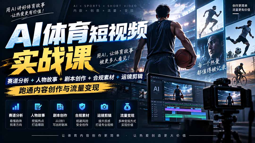 AI体育短视频赛道顶级玩法｜赛道分析+人物故事+剧本创作+版权处理+运镜剪辑，跑通流量变现-日赚1K+-娜娜项目网