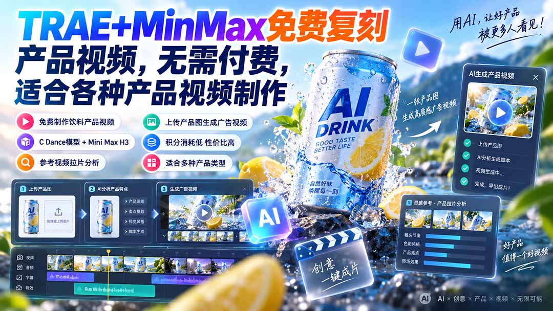 TRAE+MinMax免费复刻产品视频,无需付费,适合各种产品视频制作-娜娜项目网