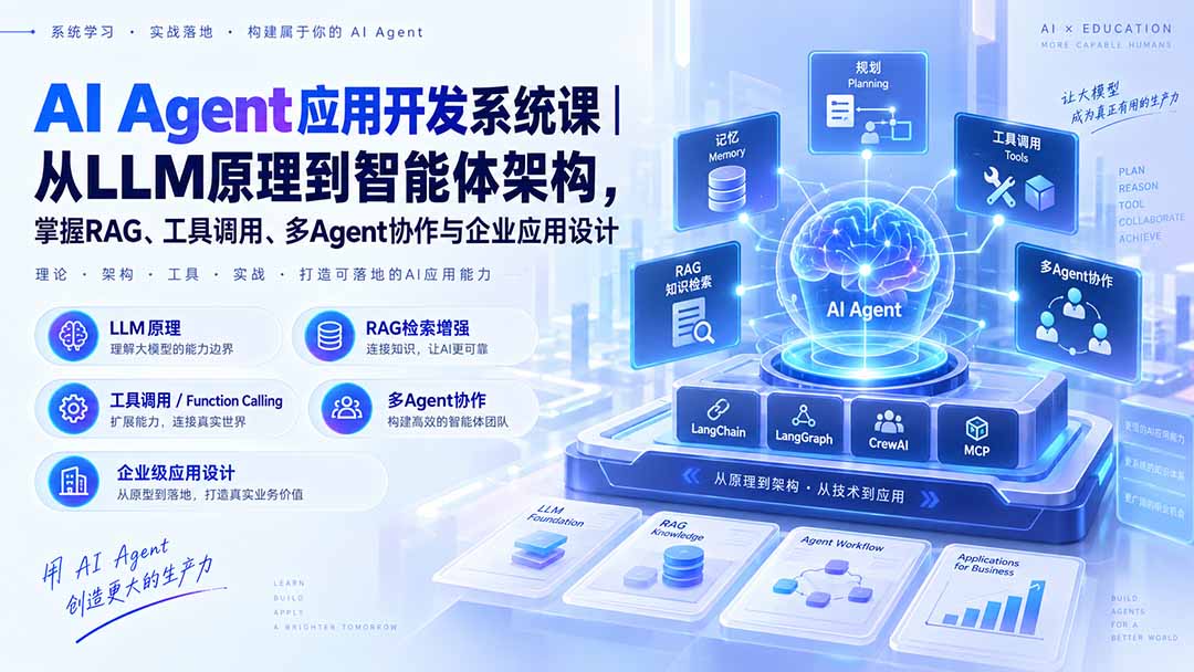 AI Agent应用开发系统课-179节｜从LLM原理到智能体架构，掌握RAG、工具调用、多Agent协作与企业应用设计-娜娜项目网