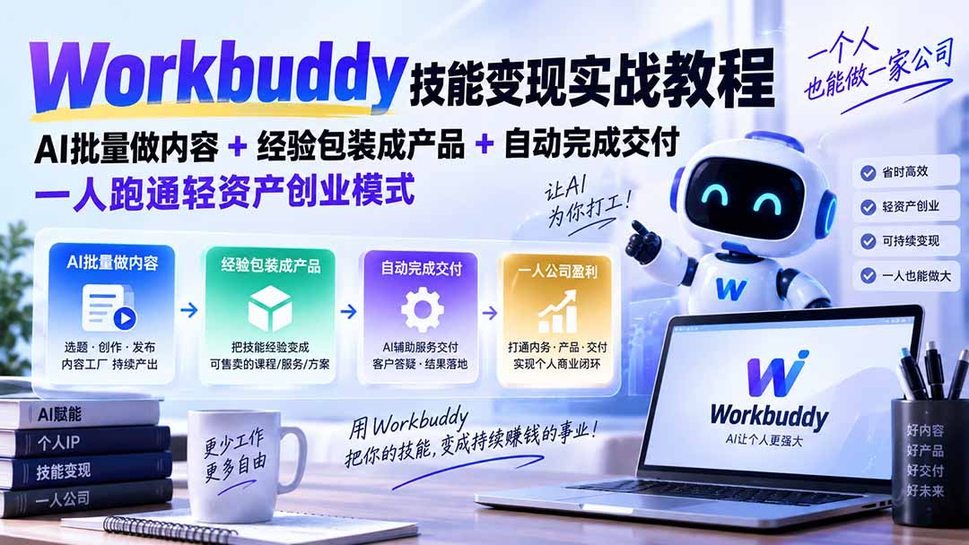 Workbuddy技能变现实战教程：AI批量做内容+经验包装成产品+自动完成交付，一人跑通轻资产创业模式-娜娜项目网