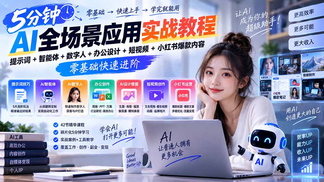 AI全场景应用实战教程｜提示词+智能体+数字人+办公设计+短视频+小红书爆款内容，零基础快速进阶-娜娜项目网
