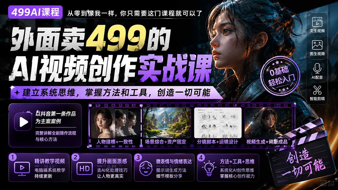 外面卖499的AI视频创作实战课:建立系统思维,掌握方法和工具,创造一切可能。-娜娜项目网