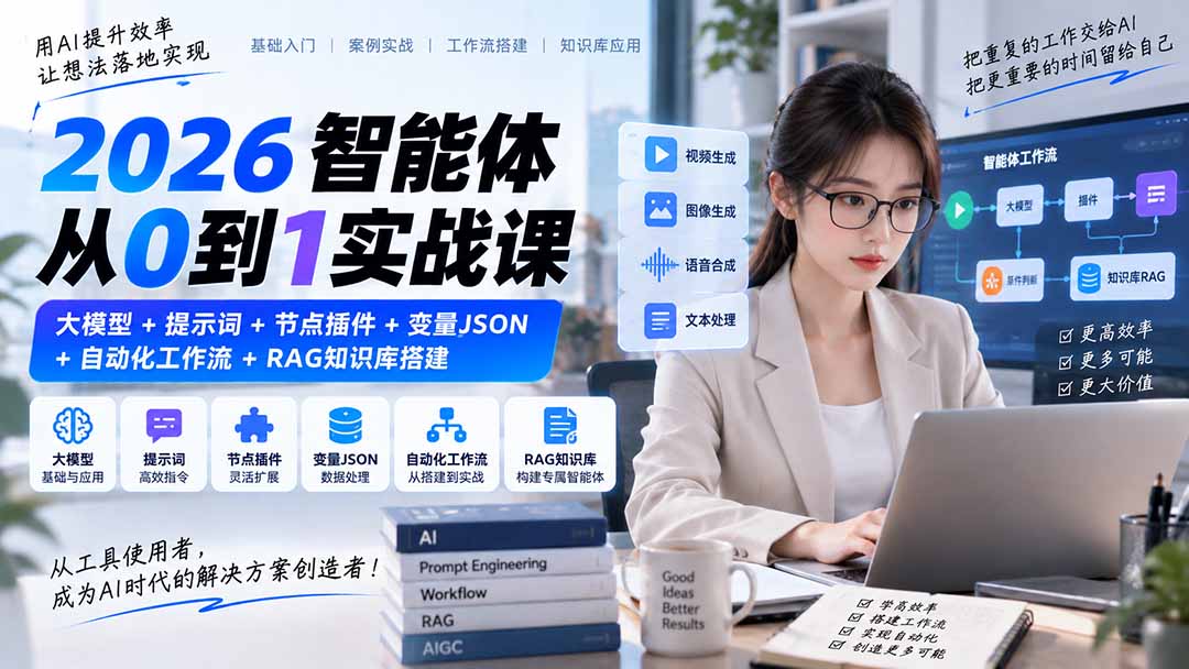 2026智能体从0到1实战课|大模型+提示词+节点插件+变量JSON+自动化工作流+RAG知识库搭建-娜娜项目网