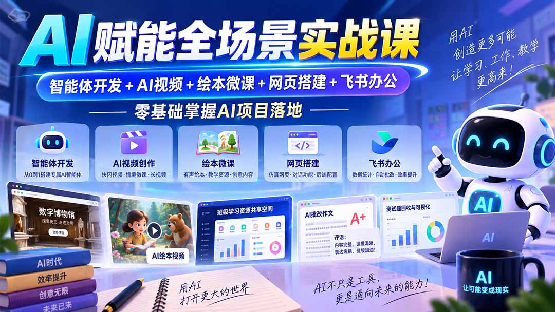 AI赋能全场景实战课｜智能体开发+AI视频+绘本微课+网页搭建+飞书办公，零基础掌握AI项目落地-娜娜项目网