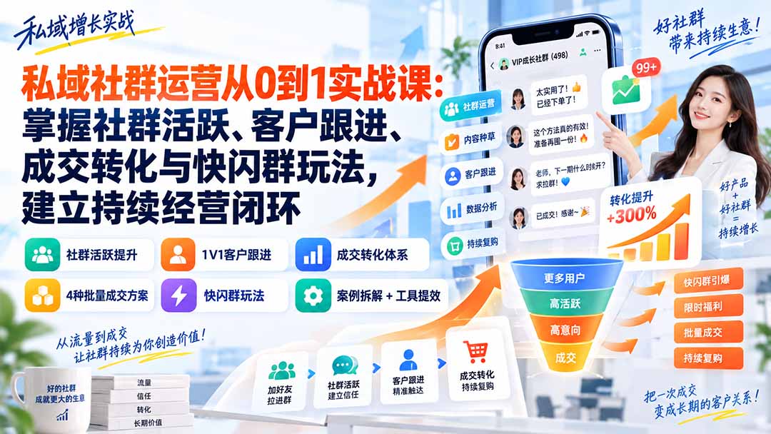 私域社群运营从0到1实战课：掌握社群活跃、客户跟进、成交转化与快闪群玩法，建立持续经营闭环-娜娜项目网
