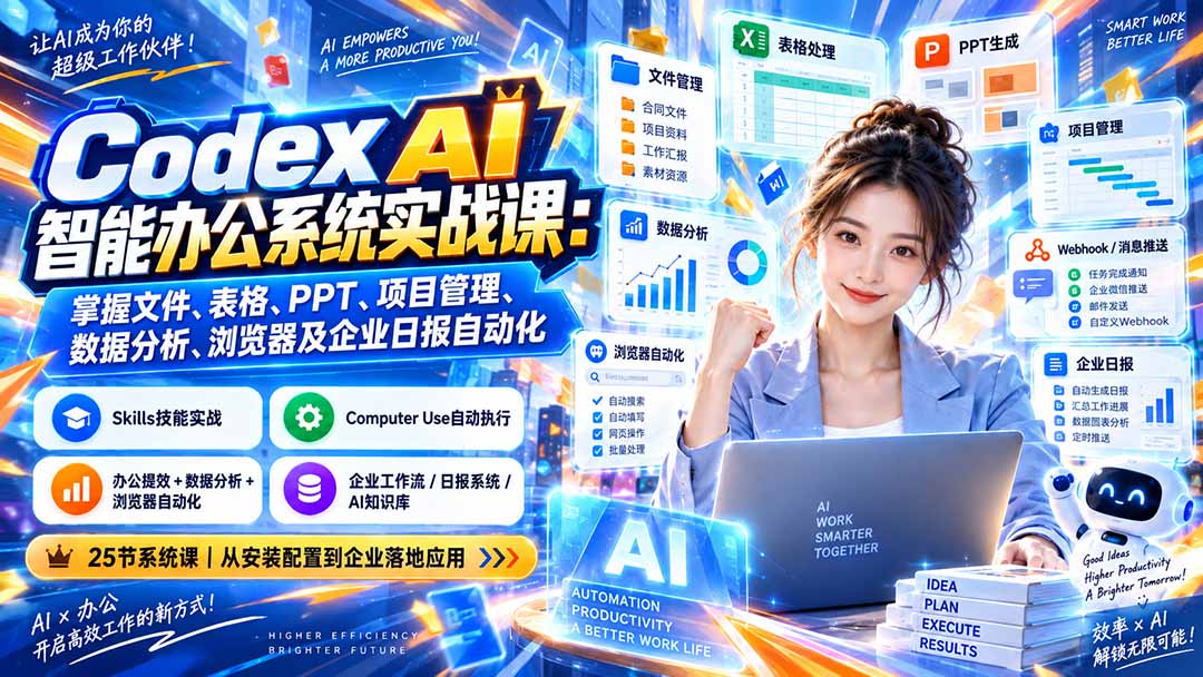 Codex AI智能办公系统实战课：掌握文件、表格、PPT、项目管理、数据分析、浏览器及企业日报自动化-娜娜项目网