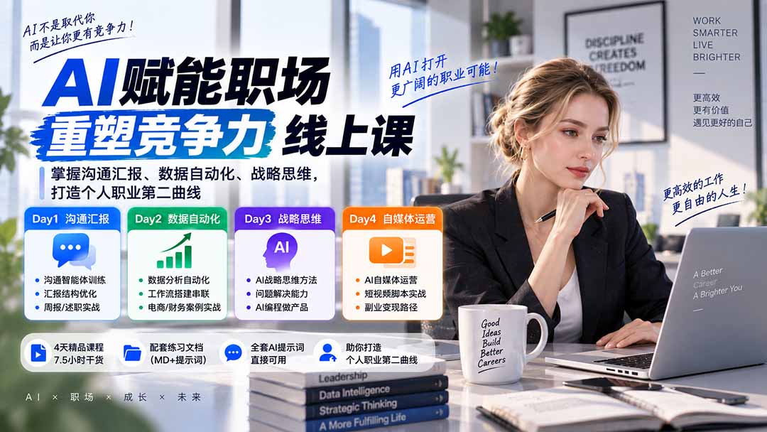 AI职场提效与第二曲线实战课-无水印:学习沟通汇报、数据工作流和战略思维,掌握AI编程做产品及自媒体运营方法-娜娜项目网