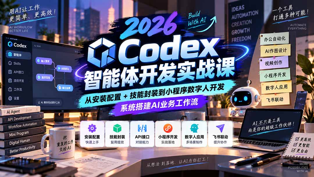 2026Codex智能体开发实战课:从安装配置+技能封装到小程序数字人开发,系统搭建AI业务工作流-娜娜项目网