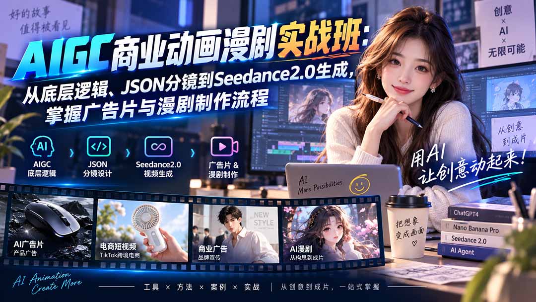 AIGC商业动画漫剧实战班-更新:从底层逻辑、JSON分镜到Seedance2.0生成,掌握广告片与漫剧制作流程-娜娜项目网