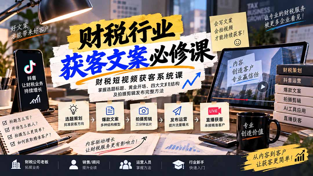财税短视频获客系统课：掌握选题标题、黄金开场、四大文案结构及拍摄剪辑发布完整方法-娜娜项目网