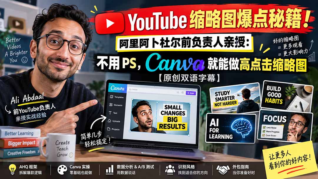 YouTube 缩略图爆点秘籍!阿里阿卜杜尔前负责人亲授:不用 PS,Canva 就能做高点击缩略图【原创双语字幕】-娜娜项目网