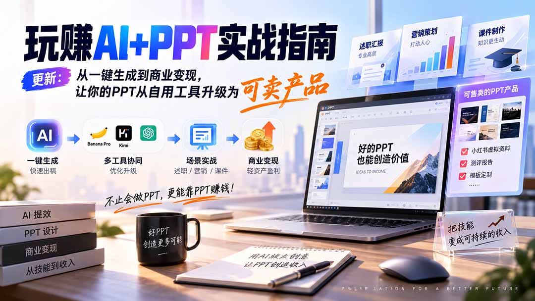 玩赚AI+PPT实战指南-更新5月13:从一键生成到商业变现,让你的PPT从自用工具升级为可卖产品-娜娜项目网