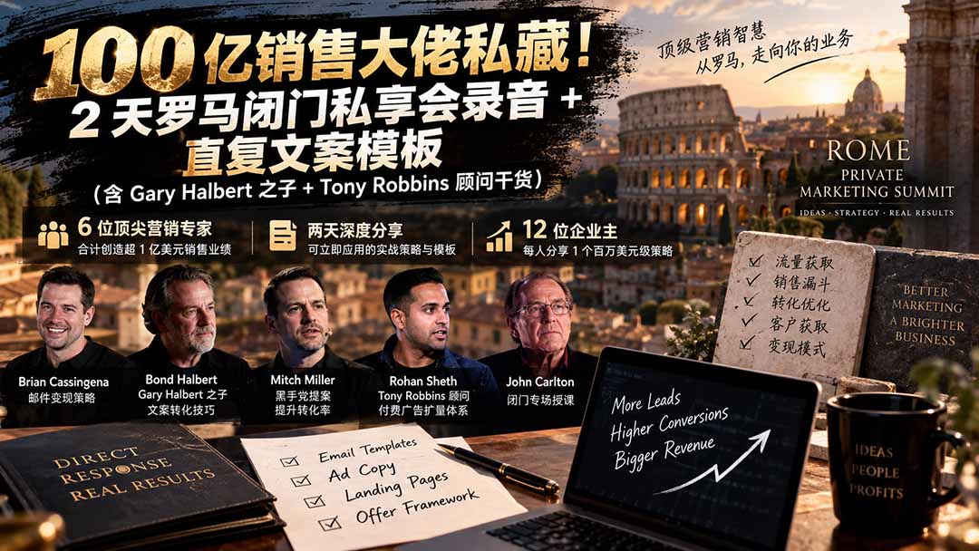100亿销售大佬私藏-无水印！2天罗马闭门私享会录音+直复文案模板【原创双语字幕】-娜娜项目网