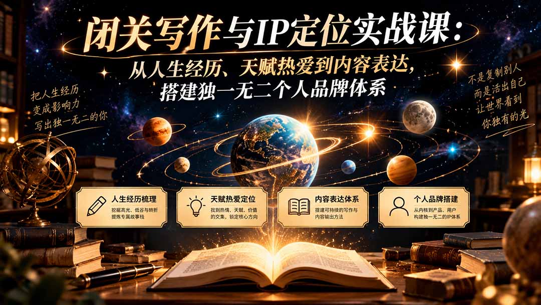 闭关写作与IP定位实战课:从人生经历、天赋热爱到内容表达,搭建独一无二个人品牌体系-娜娜项目网