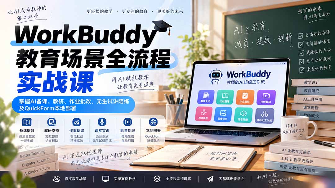 WorkBuddy教育场景全流程实战课：掌握AI备课、教研、作业批改、无生试讲陪练及QuickForm本地部署-娜娜项目网