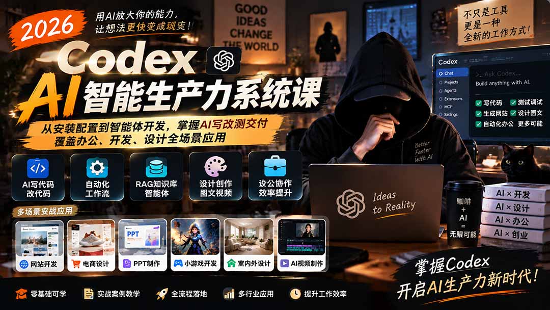 2026 Codex AI智能生产力系统课-更新|从安装配置到智能体开发,掌握AI写改测交付,覆盖办公、开发、设计全场景应用-娜娜项目网