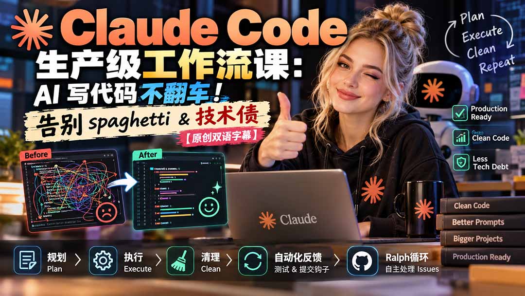 Claude Code 生产级工作流课：AI 写代码不翻车！告别 spaghetti & 技术债【原创双语字幕】-娜娜项目网