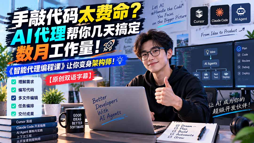 手敲代码太费命?AI 代理帮你几天搞定数月工作量!《智能代理编程课》让你变身架构师-娜娜项目网