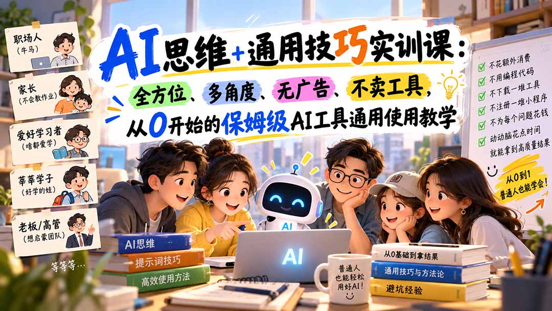 AI思维+通用技巧实训课：全方位、多角度、无广告、不卖工具，从0开始的保姆级AI工具通用使用教学-娜娜项目网