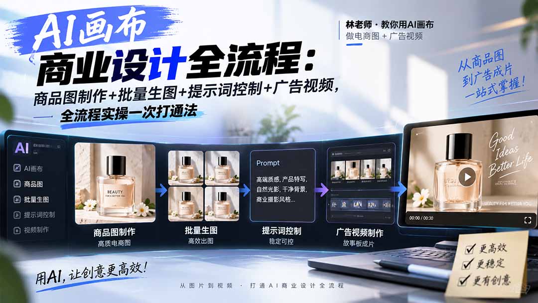 AI画布商业设计全流程:商品图制作+批量生图+提示词控制+广告视频,全流程实操一次打通法-娜娜项目网