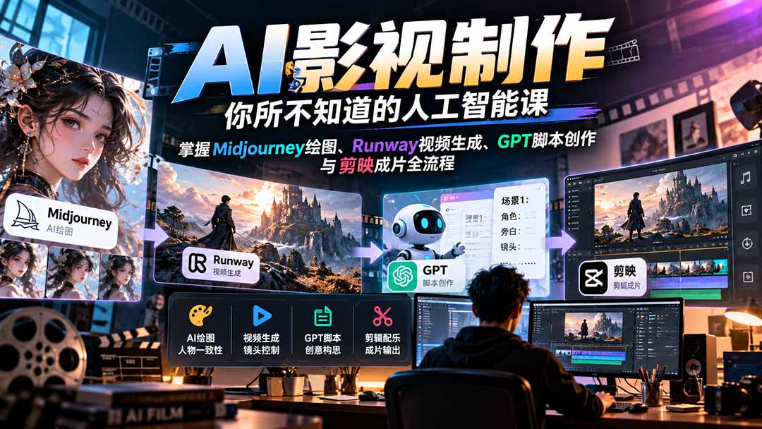 AI影视制作-你所不知道的人工智能课，掌握Midjourney绘图、Runway视频生成、GPT脚本创作与剪映成片全流程-娜娜项目网