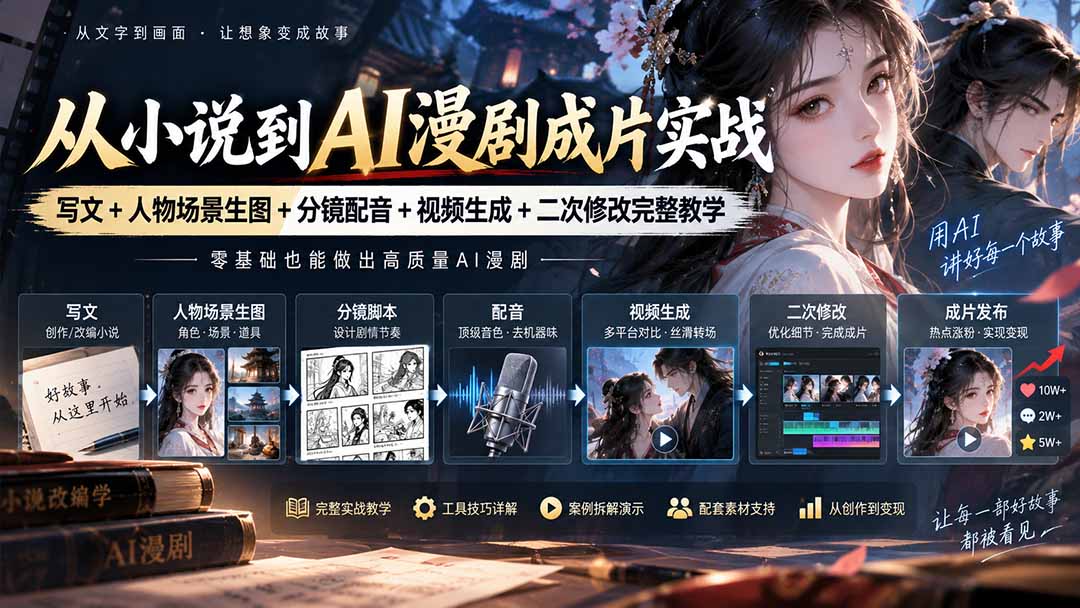 从小说到AI漫剧成片实战:写文+人物场景生图+分镜配音+视频生成+二次修改完整教学-娜娜项目网