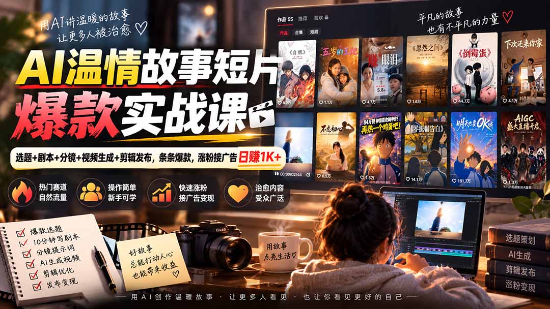 AI温情故事短片爆款实战课-更新|选题+剧本+分镜+视频生成+剪辑发布,条条爆款,涨粉接广告日赚1K+-娜娜项目网