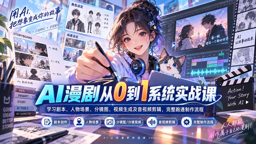 AI漫剧从0到1系统实战课：学习剧本、人物场景、分镜图、视频生成及音视频剪辑，完整跑通制作流程-娜娜项目网